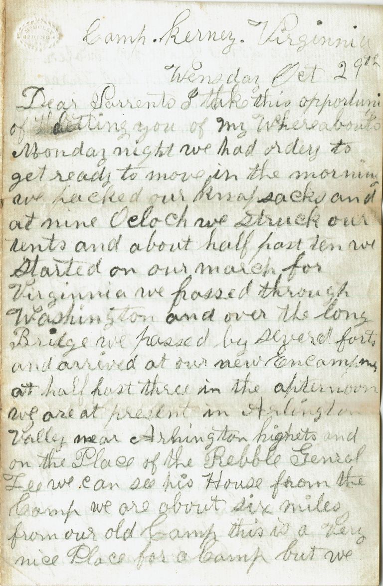          Parsil: Samuel B. Parsil Civil War Letter, October 29, 1862 picture number 1
   