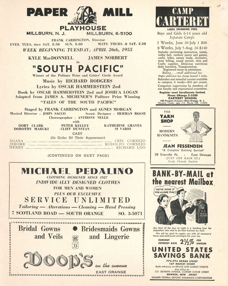          Paper Mill Playhouse Program: South Pacific, 1955 picture number 1
   