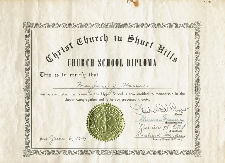          Christ Church: Marjorie Harris Church School Diploma, 1954 picture number 1
   