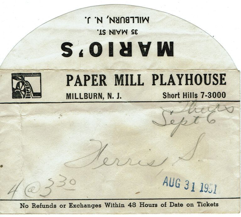          Paper Mill Playhouse Ticket Envelope with Mario's Advertisement, 1951 picture number 1
   