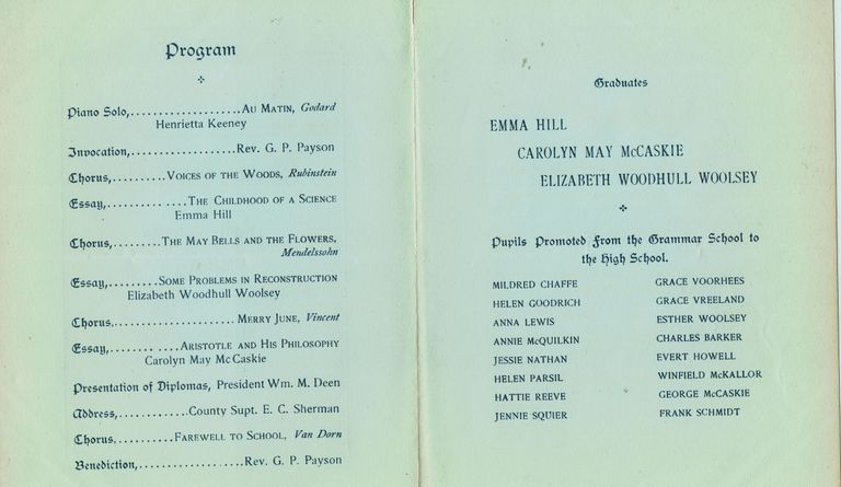          Public School Graduation Program held at Short Hills Casino, June 28, 1900; From Louise Lord Collection
   