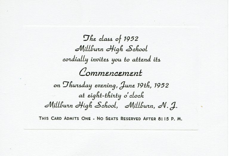          Millburn High School Commencement Invitation, 1952 picture number 1
   