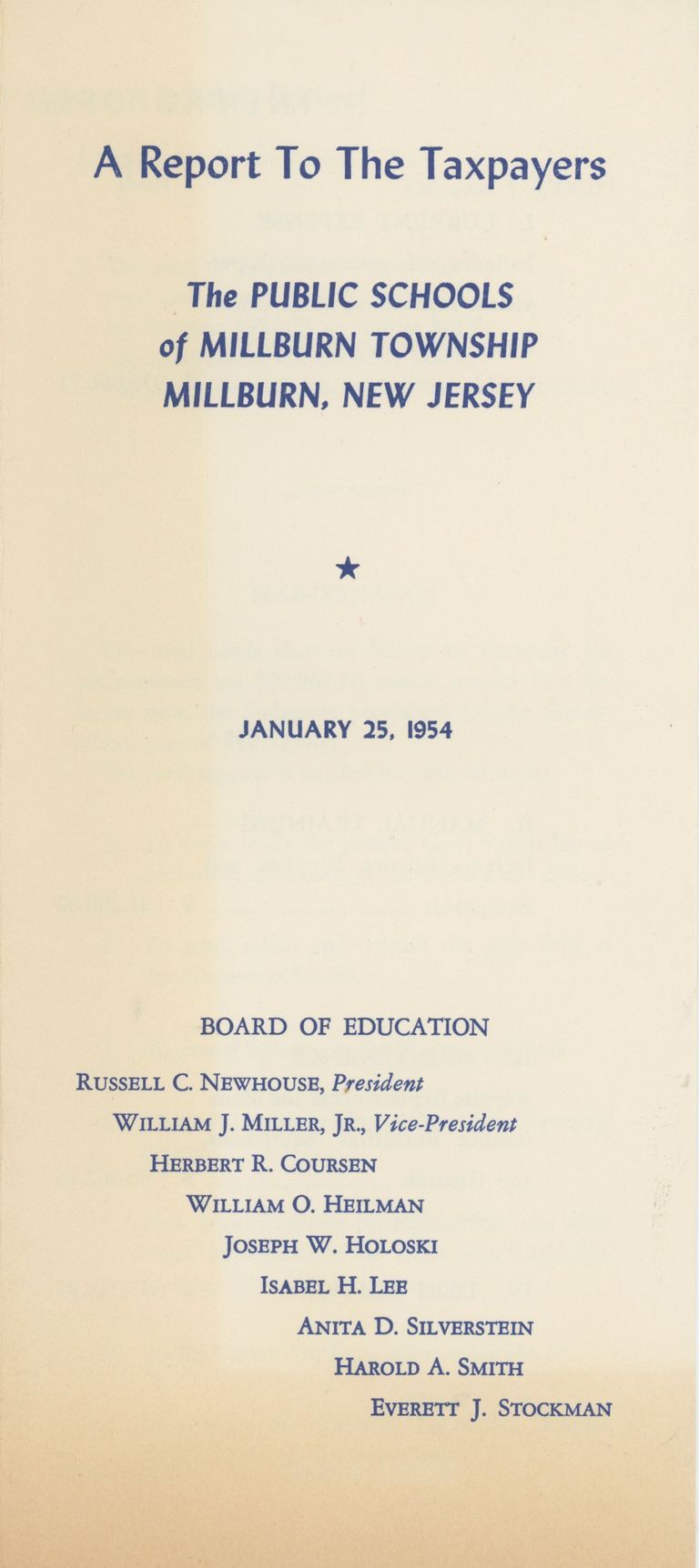          Millburn Public Schools: Taxpayer Report with Budget, 1954 picture number 1
   