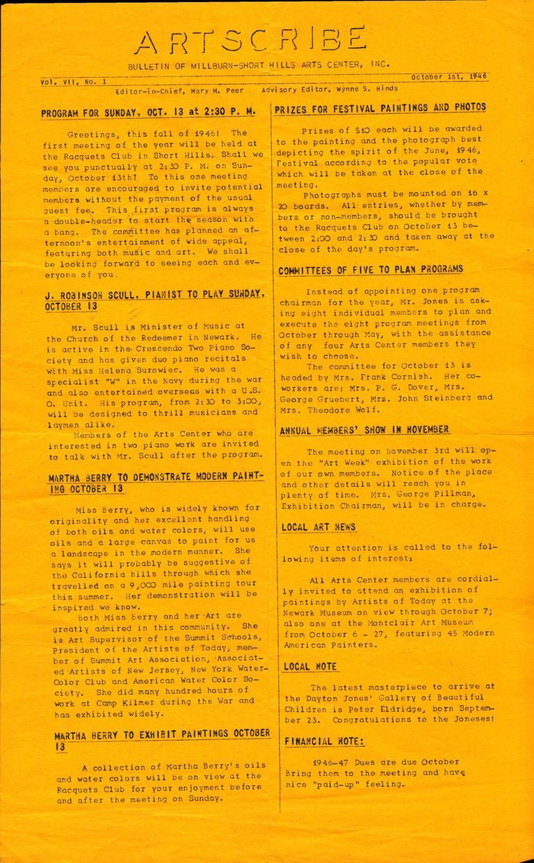          Millburn Art Center: Artscribe Newsletters, 1946 picture number 1
   