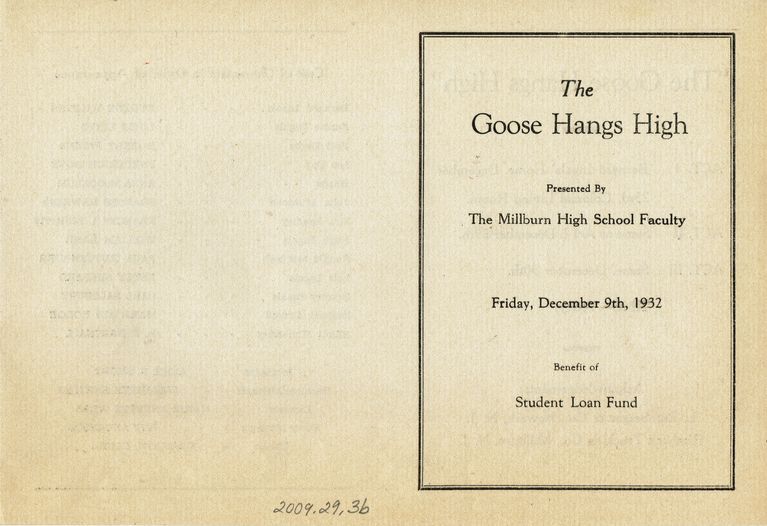          Millburn High School: The Goose Hangs High, MHS Faculty Play Program, 1932 picture number 1
   