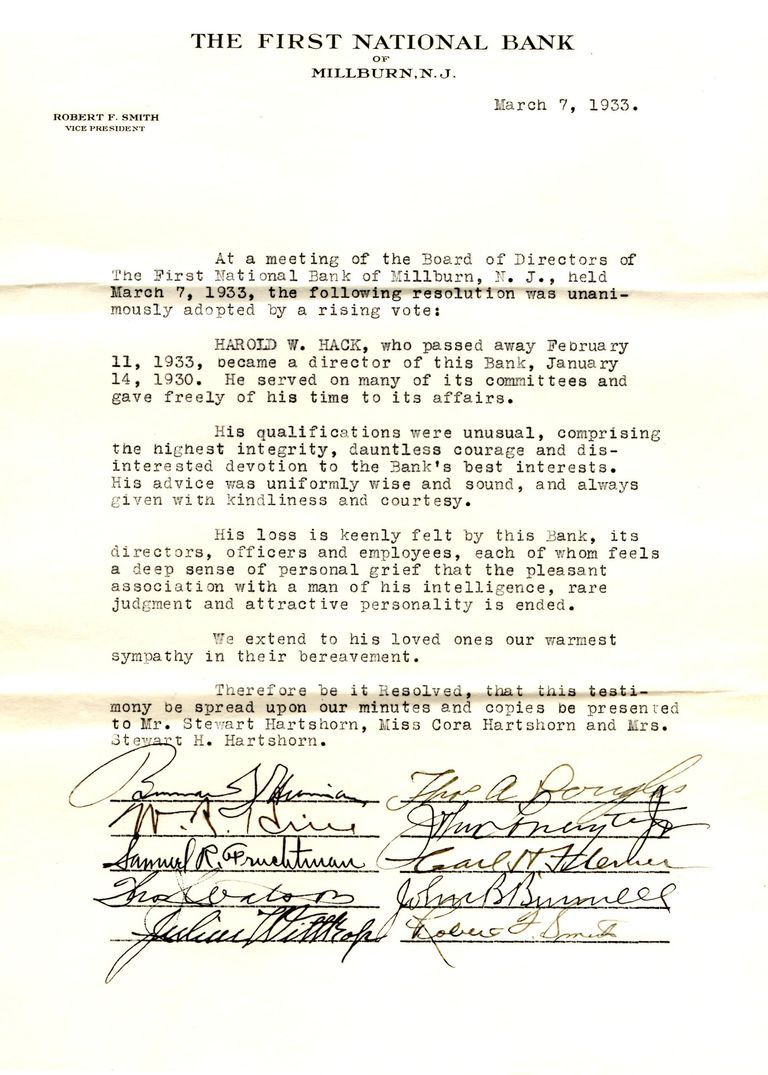          Hack: Harold Hack Testimonial from First National Bank, 1933 picture number 1
   