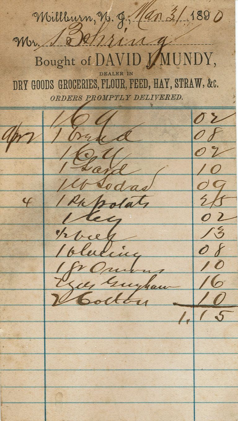          Mundy: Receipt from David J. Mundy's Store, March 1890 picture number 1
   