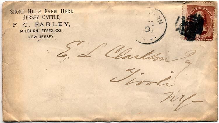          Farley: Frederick C. Farley, Short Hills Cattle Farm Envelope, 1884 picture number 1
   