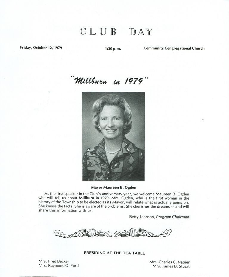          Ogden: Maureen Ogden Speaker at Woman's Club of Millburn Notice, 1979 picture number 1
   