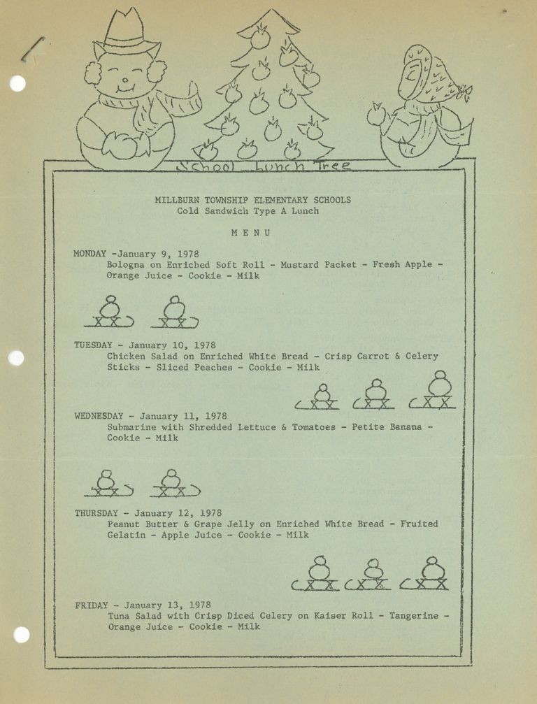          Millburn Schools: Elementary School Lunch Menu, 1978 picture number 1
   