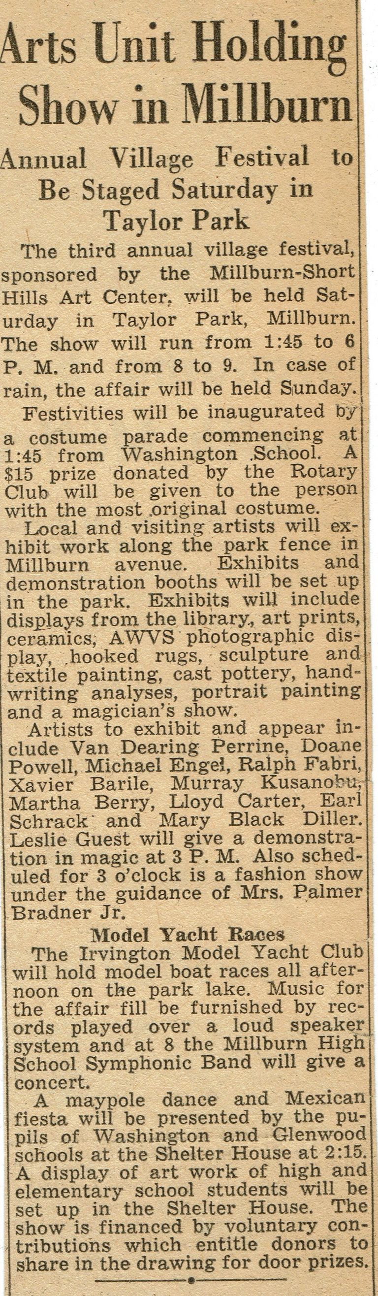          Millburn Art Center 1946 Scrapbook: Village Festival Articles, 1946 picture number 1
   