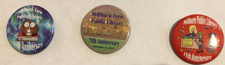          Library: Three Millburn Library 75th Anniversary Pinback Buttons, 1977 picture number 1
   