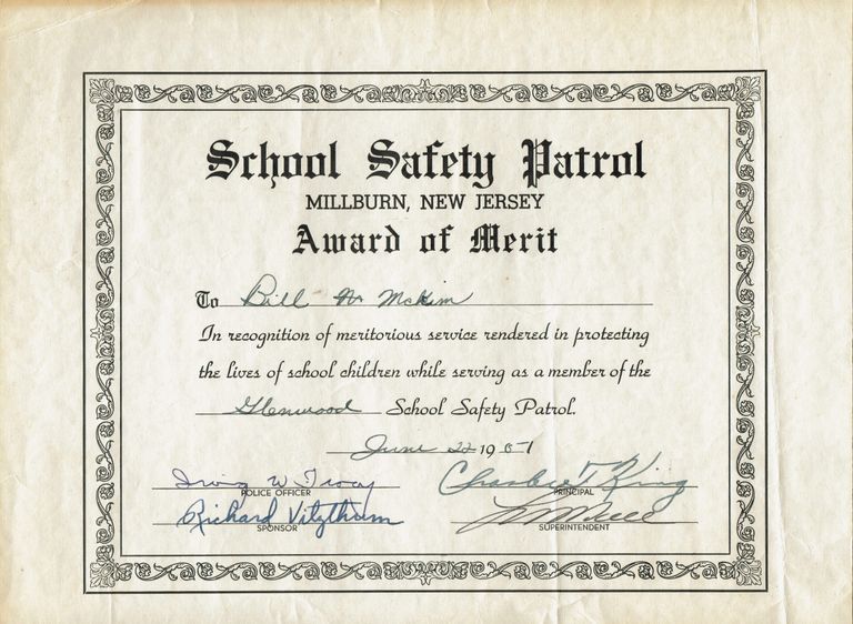          Glenwood School Safety Patrol Certificates for William McKim, 1951-2 picture number 1
   