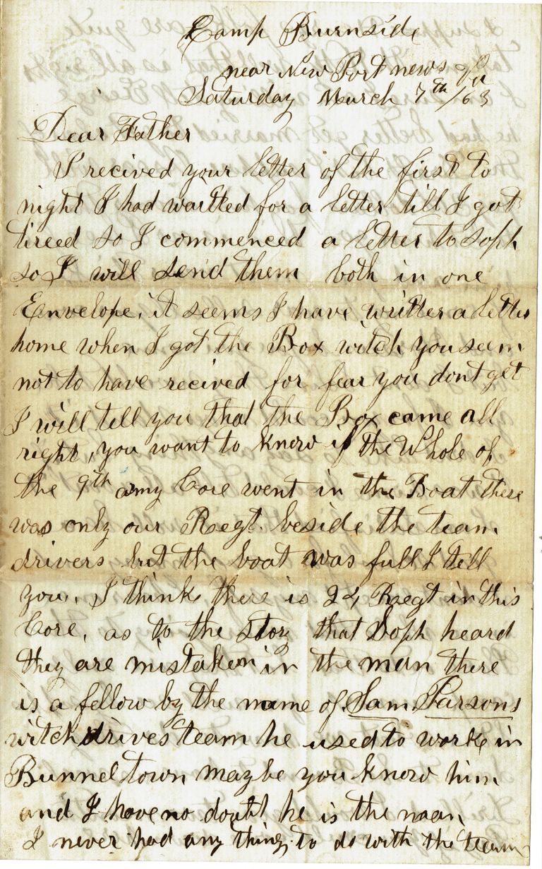          Parsil: Samuel B. Parsil Civil War Letter, March 7, 1863 picture number 1
   