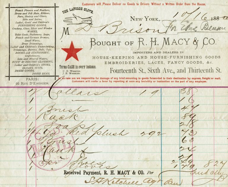          Brison: Bill from R.H. Macy & Co. to David Brison, 1882 picture number 1
   