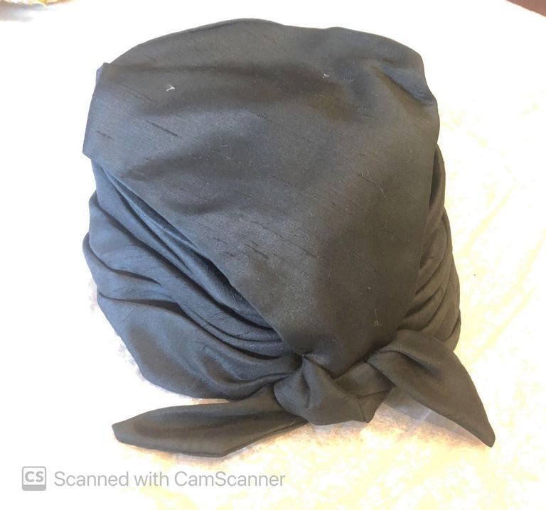          Hat: Miss Carnegie Black Satin Tie Around Hat picture number 1
   