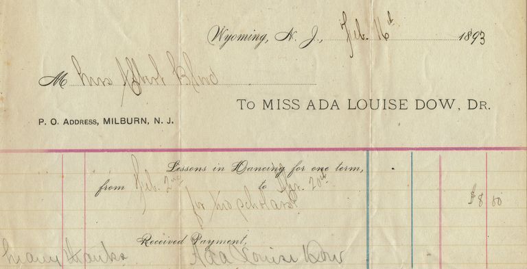          Blood Estate: Ada Louise Dow, Dr., Receipt for Dancing Lessons, 1893 picture number 1
   