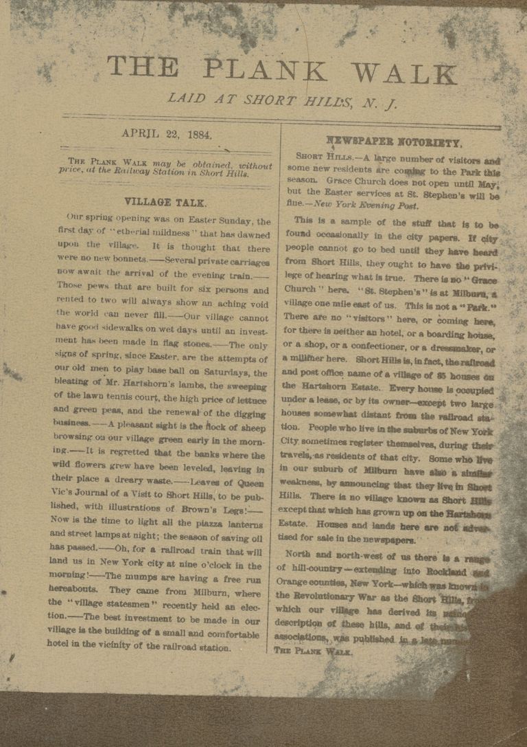          Newspaper: Plank Walk: Laid at Short Hills, 1884 picture number 1
   