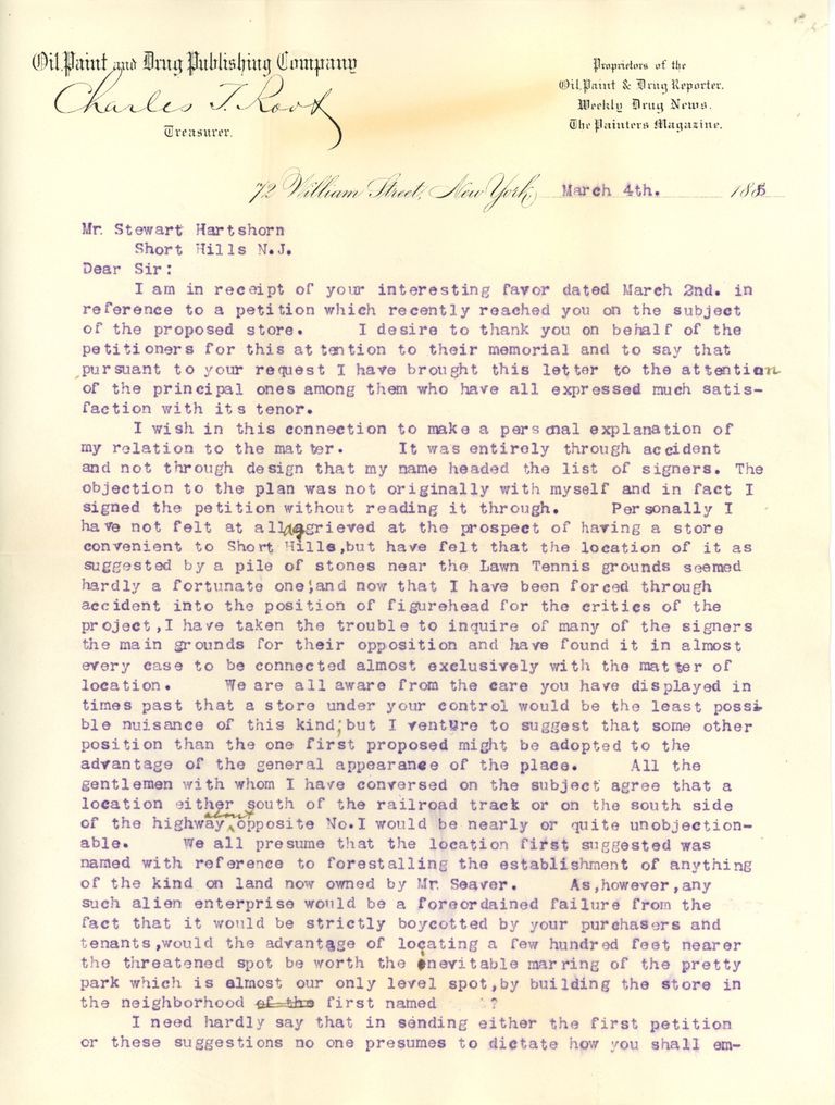          Hartshorn: Charles Root Response to Store Petition Letter, 1885 picture number 1
   