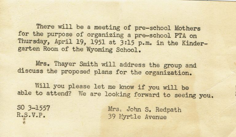          Preschool: Organizational Meeting for Wyoming Preschool PTA, 1951 picture number 1
   