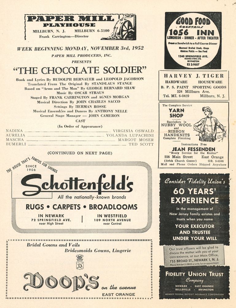          Paper Mill Playhouse Program: The Chocolate Solider, 1952 picture number 1
   