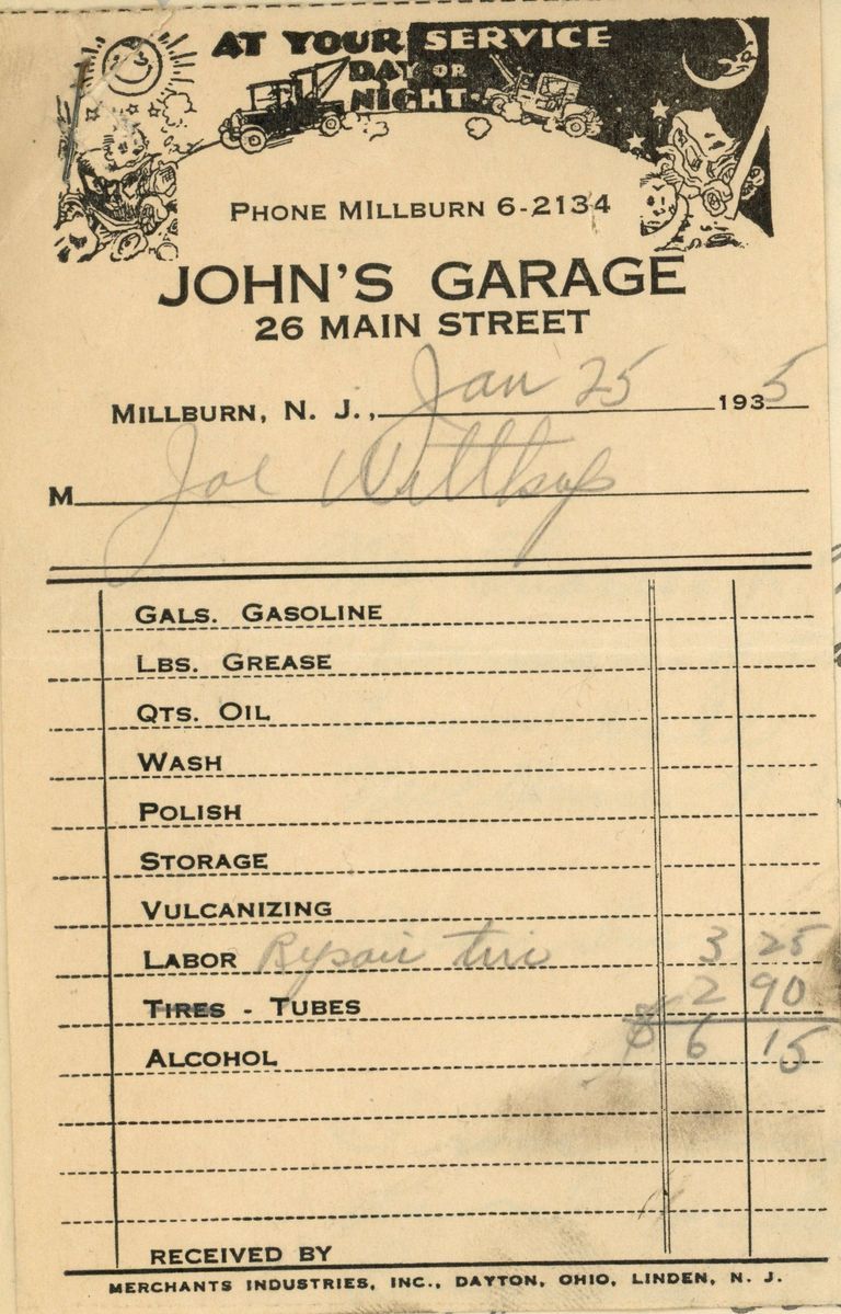          Garage: John's Garage Receipt, 1935 picture number 1
   
