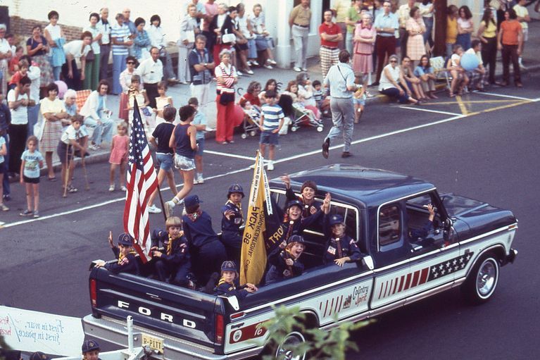          Ralph Pitt driving his Country Spirit Truck with his son's Boy Scout Troop #36.
   