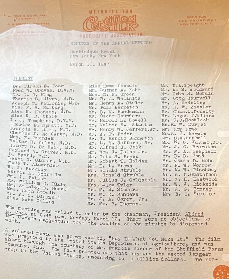          Macpherson: Metropolitan Certified Milk Producers' Association Annual Meeting Attendee List, 1947 picture number 1
   