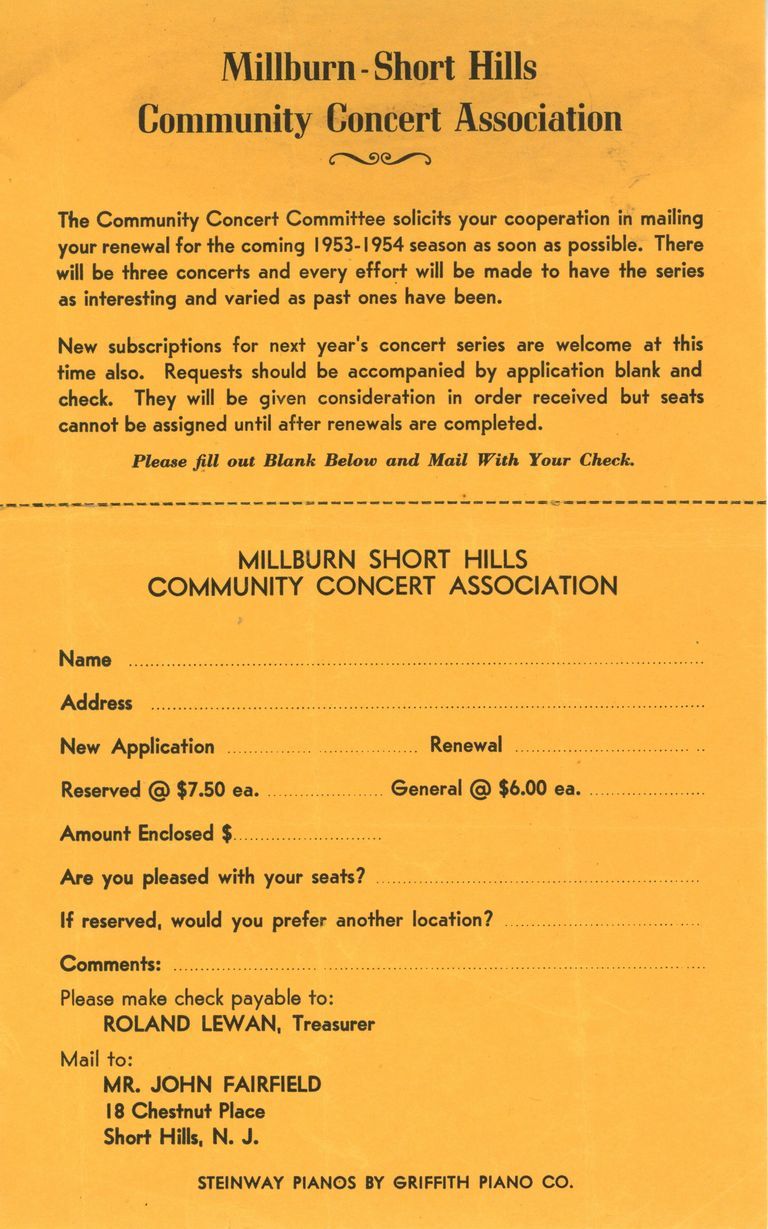          Community Concert Association: Subscription Blank and Article, 1953-4 picture number 1
   