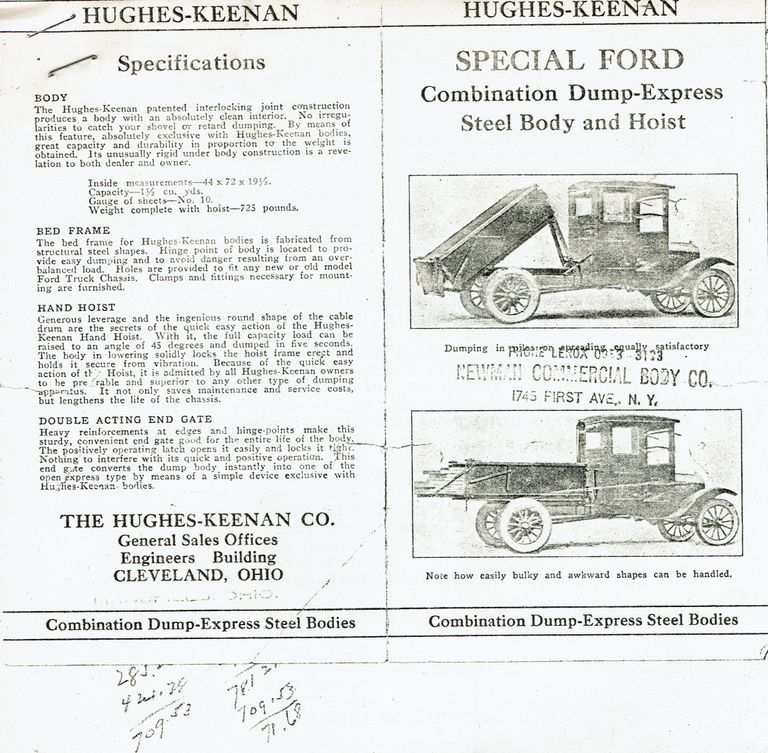          Advertisement for the Hughes-Keenan Ford Combination Dump-Express Steel Body and Hoist, c. 1923
   