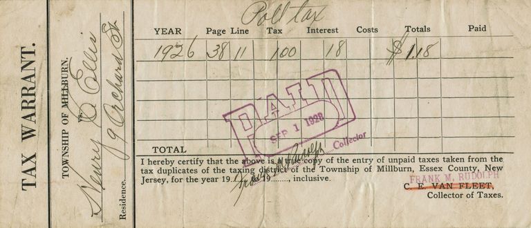          Ellis: Henry C. Ellis Poll Tax Receipt, 1926 picture number 1
   