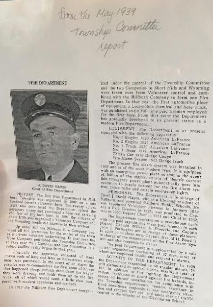          Fire Department Report From the Township Committee Budget Report - May, 1939 picture number 1
   