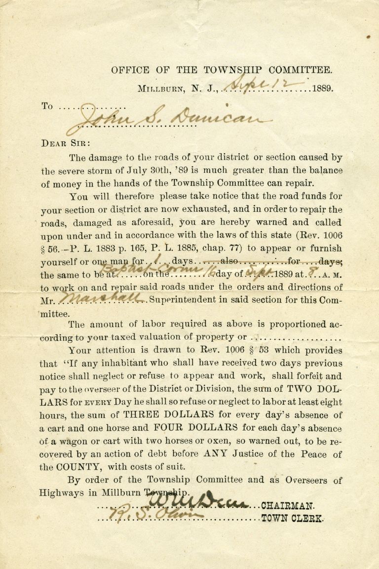          Dunican: John S. Dunican Letter From Town about Roads Funds, 1889 picture number 1
   
