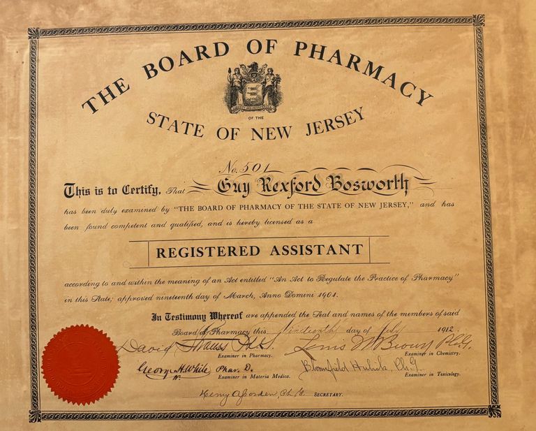          Bosworth: Guy R. Bosworth Pharmacy Assistant License, 1912 picture number 1
   