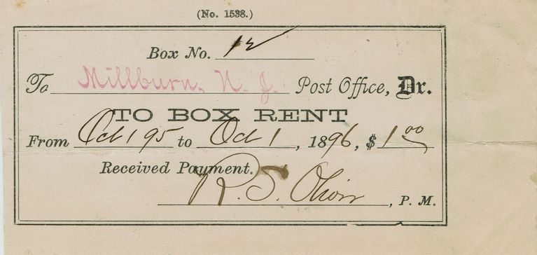          Blood: Post Office Box Rental Receipt, 1895 picture number 1
   