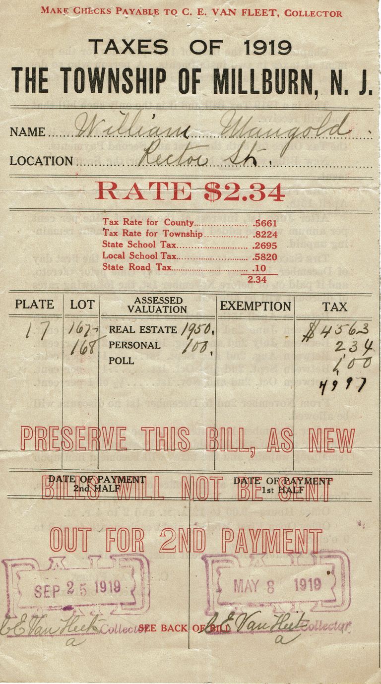          Mangold: Millburn Township Tax Bills, 1917-1947 picture number 1
   