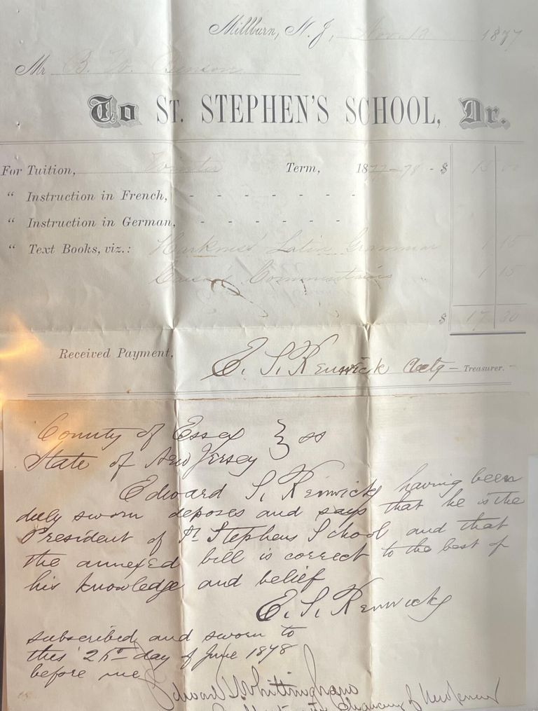          Brison: Tuition Bill from St. Stephen's School, 1877 picture number 1
   