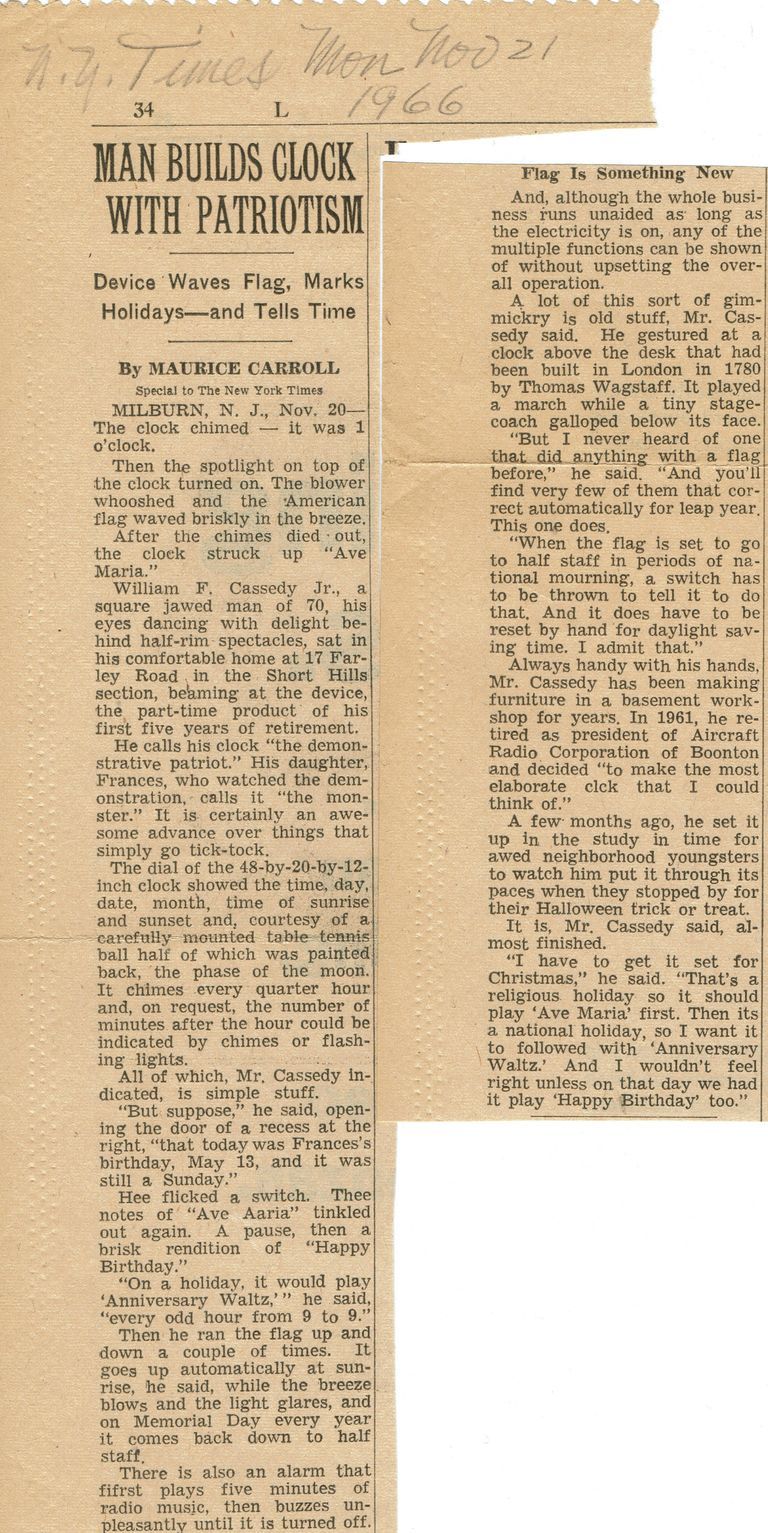          Cassedy: William Cassedy Patriotic Clock article, 1966 picture number 1
   