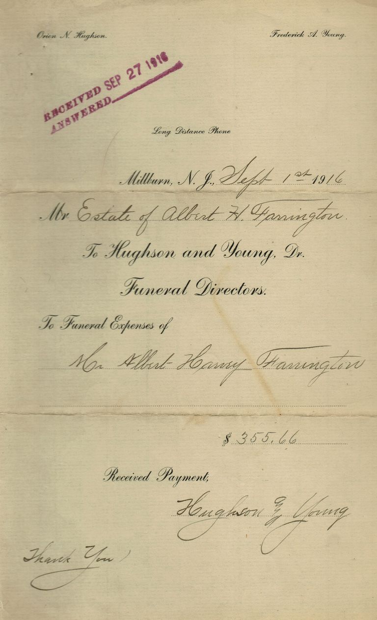 Blood: Young's Funeral Home Receipt, 1916 picture number 1