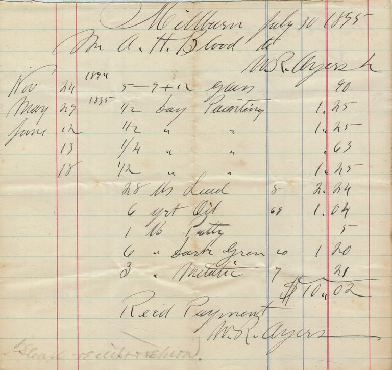          Blood: Ayers House Painting Receipt, 1895 picture number 1
   