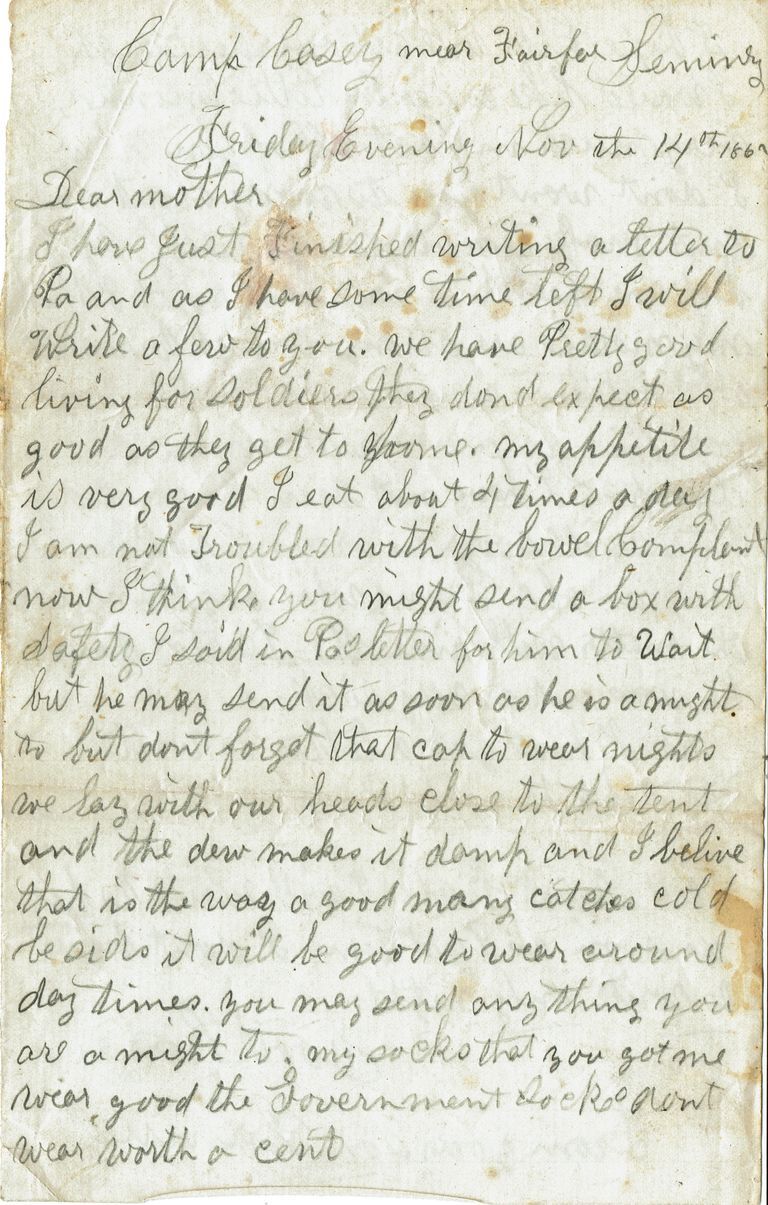          Parsil: Samuel B. Parsil Civil War Letter to Mother, November 14, 1862 picture number 1
   
