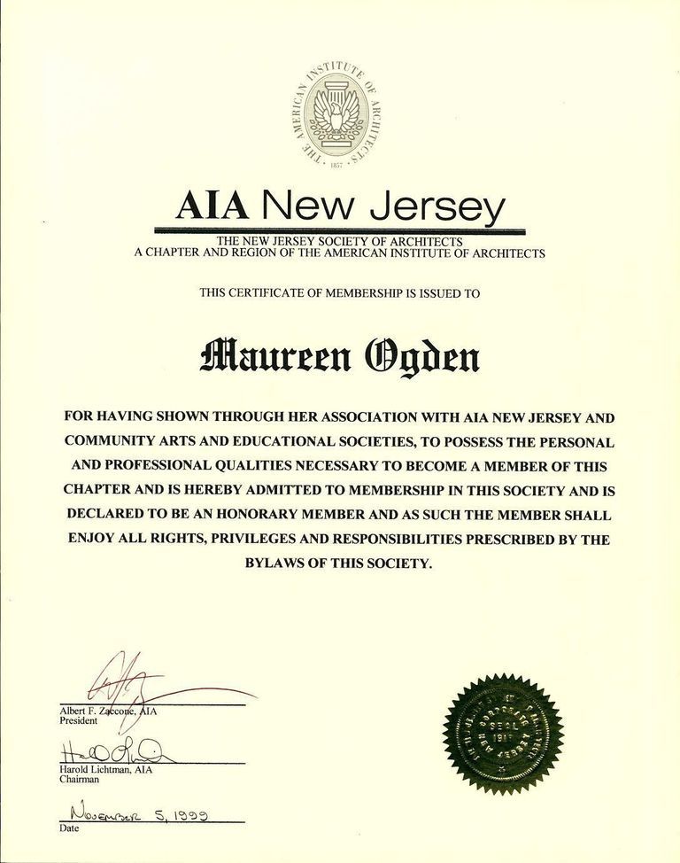          Ogden: Maureen Ogden AIA Membership Certificate, 1999 picture number 1
   