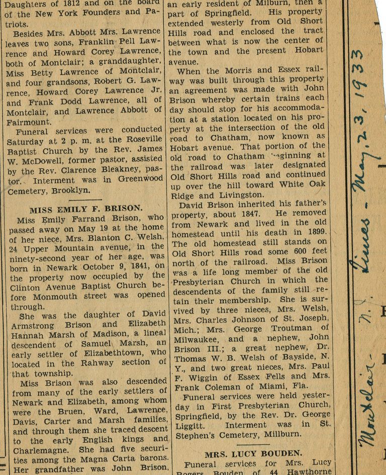          Brison: Emily Brison Obituary, Montclair Times, 1933 picture number 1
   