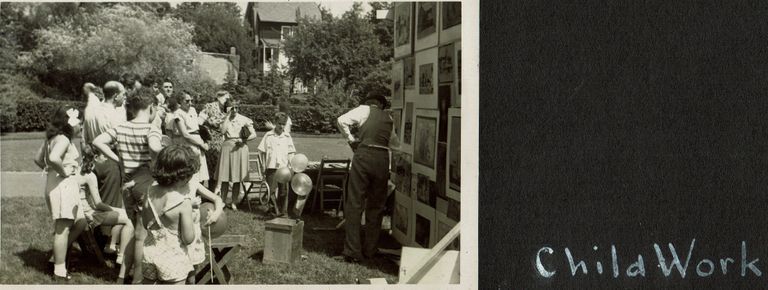          Millburn Art Center 1946 Scrapbook: Exhibition of Children's Art at the Village Festival in Taylor Park, 1946 picture number 1
   