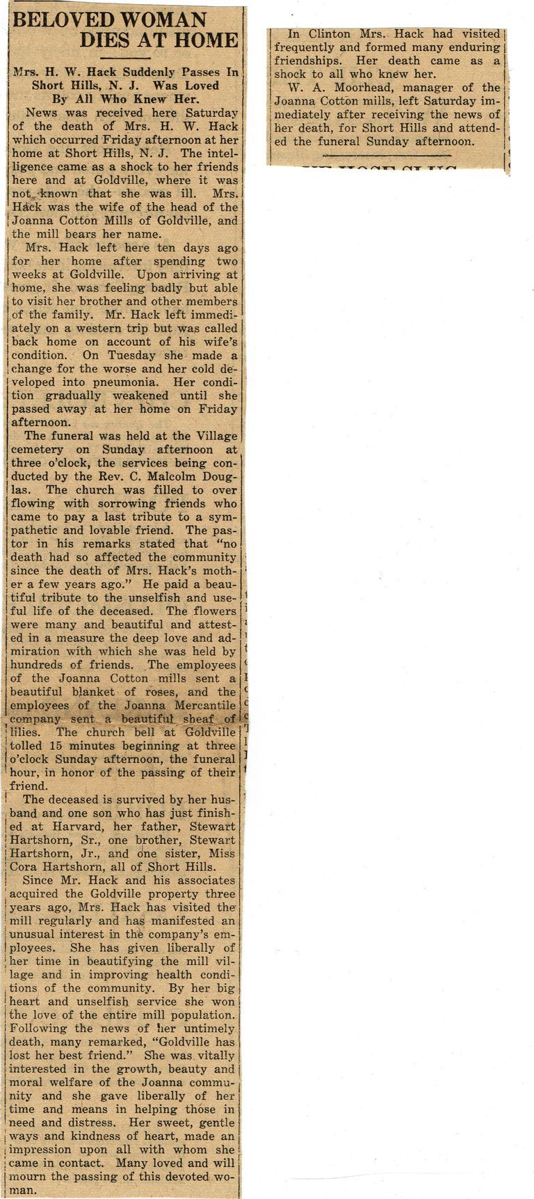          Hack: Joanna Hack Obituary, Clinton Chronicle, 1927 picture number 1
   