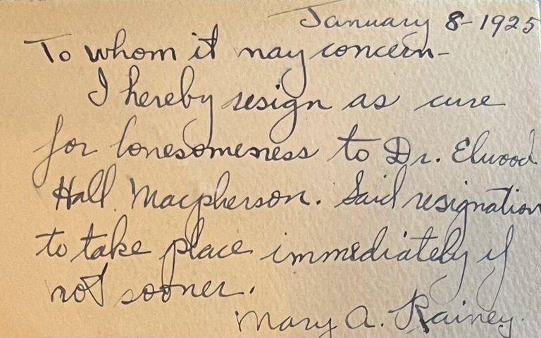          Macpherson: Mary Rainey note, 1925 picture number 1
   