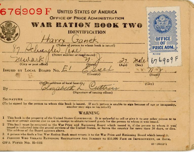          Ganek: War Ration Books for Harry, Eliot and Florence Ganek picture number 1
   