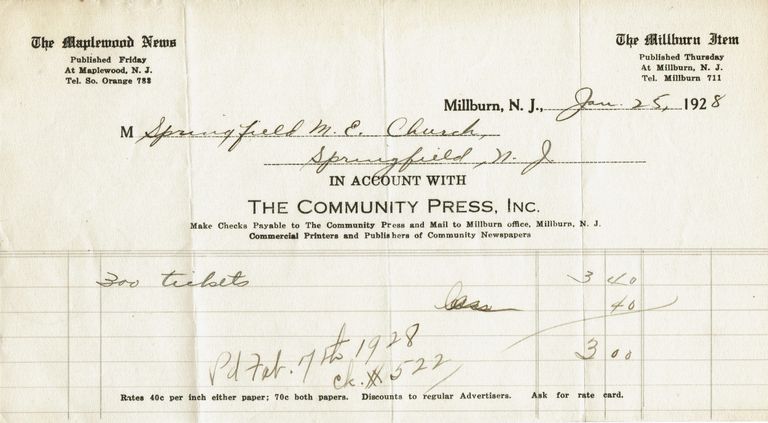          Item Newspaper: Millburn Item Invoice, 1928 picture number 1
   