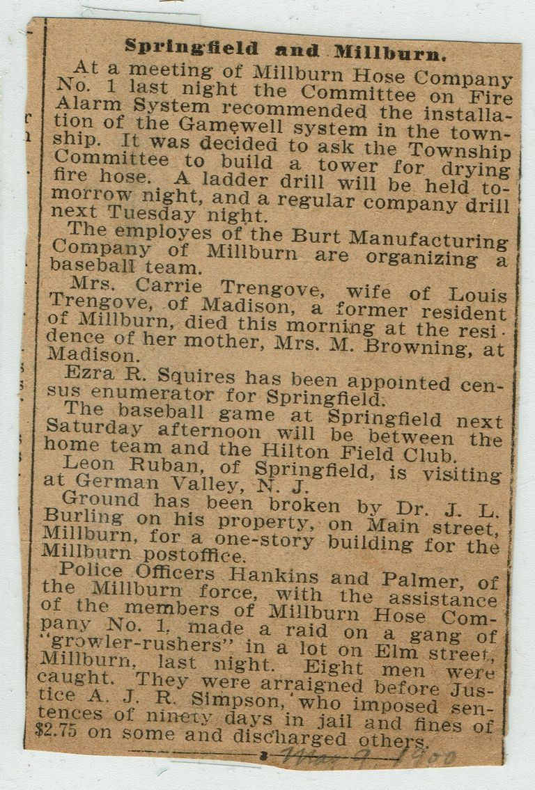          Flanagan: Millburn Hose Company Alarm, Burt Manufacturing Baseball Team, Millburn Post Office, 1900 picture number 1
   