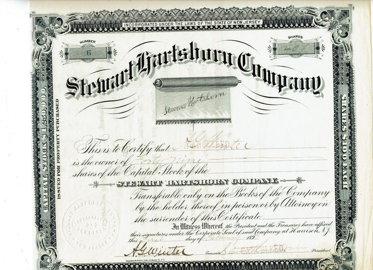          Hartshorn: Stewart Hartshorn Company Stock Certificate, 1893 picture number 1
   